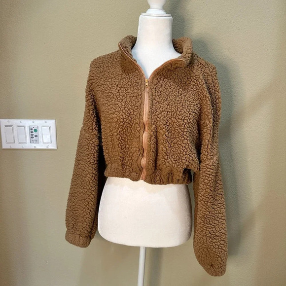 ZAFUL Sherpa Faux Fur Cropped Teddy Bomber Jacket - size small - Picture 2 of 8